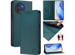 Custodia In Pelle Per Doogee Note 59 / Note 59 Pro, Flip Case Con Slot Per Carte, Portafoglio E Supporto Verde Scuro