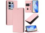 Custodia In Pelle Per Infinix Note 50X, Pelle Litschi, Custodia A Portafoglio Con Slot Per Carte E Supporto Rosa
