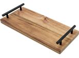 1.07 Vassoio Da Portata In Legno Di Acacia - Circa 37 X 17 Cm - Vassoio Con Manici Neri