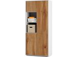 Simplyfurn Armadio Da Ufficio Amira T20 | Con 2 Vani Aperti | Armadio Per Documenti E Multiuso In Corpo Weiß E Frontale Rovere Wotan | Push-To-Open | 180X80X40 Cm