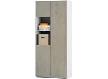 Simplyfurn Armadio Da Ufficio Amira T20 | Con 2 Vani Aperti | Armadio Per Documenti E Multiuso In Corpo Weiß E Frontale Cemento Ossidato | Push-To-Open | 180X80X40 Cm