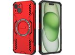 Custodia Magnetica Per Iphone 15 Plus /Iphone 14 Plus, Paraurti Ibrido In Pc E Tpu, Prese D'aria Per La Dissipazione Del Calore Custodia Rossa