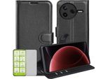 Per Xiaomi Poco F7 Pro Custodia A Portafoglio In Pelle Finta Nera + Vetro Temperato 9H