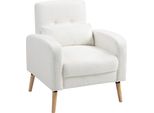 Homcom Poltrona Lounge Con Cuscino Lombare, Poltrona Imbottita Con Gambe In Legno, Tessuto In Pile, Poltrona Singola Reclinabile Per Soggiorno, Camera Da Letto, Bianco