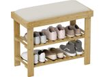 Homcom Panca Per Scarpe Con Seduta, Panca In Bambù Con Spazio Di Archiviazione, Scarpiera Con 2 Scomparti Aperti, Panca, Panca, Panca Armadio Per Soggiorno Bianco Crema