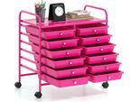 Carrello Costway Con 12 Cassetti Impilabili, Carrello Mobile Con Struttura In Metallo E Ripiano 64 X 38 X 62 Cm Rosa
