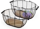 2.05 Set Di Cestini In Filo Di Metallo Nero / Naturale - 2 Pezzi / 40 + 34 Cm - Cestini Decorativi Con Maniglia Di Trasporto