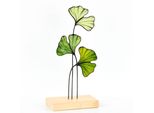 Avalglass Decorazione Da Tavolo Con Foglie Di Ginkgo In Vetro Colorato, 26 Cm, Fatta A Mano, Base In Legno, Stile Tiffany