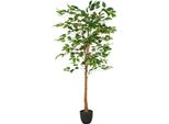 Pianta Artificiale Ficus Benjamina 150Cm Con 570 Foglie, Resistente Ai Raggi Uv In Vaso Di Plastica 16X15Cm