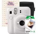 Macchina Fotografica Istantanea Fujifilm Instax Mini 12 - Set Regalo Di Compleanno Bianco Con Pellicola, Custodia Protettiva E Biglietto D'auguri