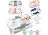 Jayseuw Bagnetto Pieghevole Con Termometro E Cuscino Da Bagno - Bagnetto Pieghevole - Bagnetto Per Bambini - Grigio