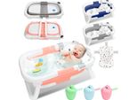 Jayseuw Bagnetto Pieghevole Con Termometro E Cuscino Da Bagno - Bagnetto Pieghevole - Bagnetto Per Bambini - Rosa