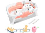 Jayseuw Bagnetto Pieghevole Con Termometro E Cuscino Da Bagno - Bagnetto Pieghevole Da 60,5 Cm - Rosa