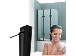 Silla | Schermo Doccia In Vetro - 120X140 Cm - Nero - Schermo Pieghevole Per Vasca - Schermo Pieghevole In 3 Pezzi - Schermi Pieghevoli Per Vasche Da Bagno