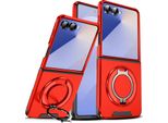 Custodia A Doppio Strato Per Samsung Galaxy Z Flip7, Con Copertura Scorrevole Della Fotocamera E Supporto Magnetico Ad Anello Rosso