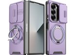 Custodia A Doppio Strato Per Samsung Galaxy Z Fold6, Con Copertura Scorrevole Della Fotocamera E Supporto Ad Anello Magnetico Viola