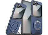 Custodia A Doppio Strato Per Samsung Galaxy Z Flip6 / Z Flip7 Fe, Con Copertura Scorrevole Della Fotocamera E Supporto Ad Anello Magnetico Blu
