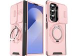 Custodia A Doppio Strato Per Samsung Galaxy Z Fold7, Con Copertura Scorrevole Della Fotocamera E Supporto Ad Anello Magnetico Rosa