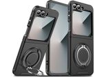 Custodia A Doppio Strato Per Samsung Galaxy Z Flip6 / Z Flip7 Fe, Con Copertura Scorrevole Della Fotocamera E Supporto Ad Anello Magnetico Nero