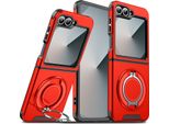 Custodia A Doppio Strato Per Samsung Galaxy Z Flip6 / Z Flip7 Fe, Con Copertura Scorrevole Per La Fotocamera E Supporto Magnetico Ad Anello Rosso