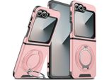 Custodia A Doppio Strato Per Samsung Galaxy Z Flip6 / Z Flip7 Fe, Con Copertura Scorrevole Della Fotocamera E Supporto Ad Anello Magnetico Rosa