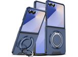 Custodia A Doppio Strato Per Samsung Galaxy Z Flip7, Con Copertura Scorrevole Della Fotocamera E Supporto Magnetico Ad Anello Blu