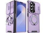 Custodia A Doppio Strato Per Samsung Galaxy Z Fold7, Con Copertura Scorrevole Della Fotocamera E Supporto Ad Anello Magnetico Viola
