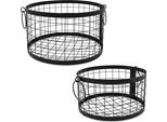 1.08 Set Di Cestini In Filo Metallico - 2 Pezzi / 27 + 22 Cm Cm - Cestino Portaoggetti Nero / Round (Set Di 2)