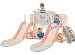 Scivolo Per Bambini Lvhom 8 In 1 Con Rete Da Calcio, Scivolo Doppio Con Canestro E Telescopio, Scivolo Per Bambini, Scivolo Da Giardino, Rosa