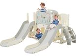 Scivolo Per Bambini Lvhom 8 In 1 Con Rete Da Calcio, Scivolo Doppio Con Canestro E Telescopio, Scivolo Per Bambini, Scivolo Da Giardino, Grigio