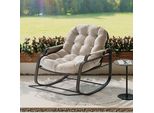 Sedia A Dondolo Con Tasca Laterale Imbottita, Poltrona Relax Con Struttura In Metallo, Sedia Relax Da Giardino, Tessuto Di Lino Beige Con Struttura In Metallo Marrone, Poggiapiedi Pieghevole, Sedia A Dondolo In Rattan Per Esterni