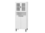 Libreria Alta Con Anta In Vetro Temperato E Piano Regolabile, 4 Ante, Mobile In Mdf Laccato, Bianco, Contenitore Per Soggiorno E Camera Da Letto