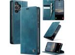 Custodia In Pelle Per Samsung Galaxy A13 / A04S / A04 / M13 5G, Protezione Rfid, Chiusura Magnetica, Slot Per Carte E Funzione Stand Blu