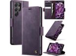 Custodia In Pelle Per Samsung Galaxy S22 Ultra 5G, Protezione Rfid, Chiusura Magnetica, Slot Per Carte E Funzione Stand Viola