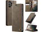 Custodia In Pelle Per Samsung Galaxy A13 / A04S / A04 / M13 5G, Protezione Rfid, Chiusura Magnetica, Slot Per Carte E Funzione Stand Marrone