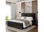 Muralo Letto Continentale Per Camera Da Letto Letto Imbottito Con Due Cassetti Letto Con Testiera Imbottita Letto Matrimoniale 140X200 Letto Con Contenitore Nero