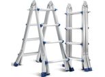 Clanmacy Scala Telescopica In Alluminio Leggera 4X4 Livello Argento Scala Multifunzionale Scala Multiuso Estensibile In Alluminio Di Alta Qualità Capacità Di Carico 150KG