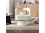 Lvhom Sedia Imbottita Girevole A 360°, Poltrona Girevole In Tessuto Bouclé, Poltrona Lounge Con Braccioli, Poltrona Reclinabile, Beige