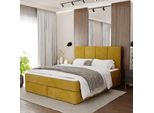 Muralo Letto Continentale Per Camera Da Letto Letto Imbottito Con Due Cassetti Letto Con Testiera Imbottita Letto Matrimoniale 140X200 Letto Con Contenitore Giallo