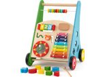 Deambulatore In Legno Costway, Deambulatore Per Bambini Con Maniglie Morbide, Pneumatici In Gomma E Attività Ludiche Integrate, Deambulatore Per Bambini Da 1+, Colorato