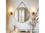 Artloge Specchio Da Bagno Rotondo In Alluminio Specchio Da Appendere A Parete Ø 60 Cm Con Imbracatura In Pelle Acciaio Inox Specchio Decorativo Oro Specchio Per Il Trucco