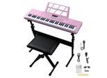 Tastiera Fch 61 Tasti E， Pianoforte Elettronico, Set Di Pianoforte Digitale, Supporto Per Tastiera, Panca Per Tastiera ， Rosa