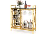 Portabottiglie Costway Per 21 Bottiglie, Organizzatore Di Bottiglie Di Vino A Libera Installazione Con Portabicchieri E Piano Di Lavoro In Legno, Portabottiglie Rustico Nero