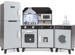 Costway Cucina Per Bambini 3 In 1, Cucina Per Bambini In Legno Con Accessori, Frigorifero, Lavatrice E Microonde, Cucina Da Gioco Con Luci E Suoni Per Bambini Dai 3 Anni In Su, Marrone