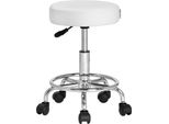 Casaria® Sgabello Roll Regolabile In Altezza Di 10 Cm Imbottitura 51-65 Cm Altezza Seduta 360° Rotante Ø35 Cm Poggiapiedi Sgabello Rotondo Per Ufficio Sgabello Girevole Sgabello Da Lavoro, Colore:Bianco