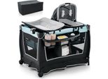 Costway 4 In 1 Lettino Da Viaggio Pieghevole & Fasciatoio & Box & Culla Con Funzione Dondolo, Incl. Cestino Per Bambini, Fasciatoio, Materasso, Carillon, Giocattoli, Ripiano E Navicella Grigio