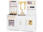 Cucina Per Bambini In Legno Costway, Cucina Da Gioco Con Lavello, Rubinetto, Fornello, Distributore D'acqua, Microonde, Luci E Suoni, Cucina Giocattolo Con Accessori Per Bambini A Partire Dai 3 Anni Di Età