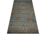 Tappeto Di Lana Omega Karaja Fiori Ottone, Oro Azzurro 200X300 Cm