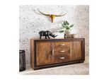Massivholz Sideboard 160Cm Sheesham Kommode Mit 2 TüRen & 3 Schubladen Aufwendige Lederumrandung