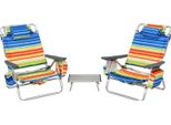 Costway Set Di 2 Sedie Da Spiaggia E Tavolo Con Schienale Regolabile, Borsa Del Ghiaccio, Sedie Da Campeggio Pieghevoli Multicolore